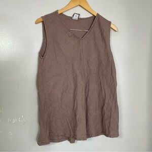 Matchpoint Linen Sleeveles Tank Top Medium‎ Tan Lagenlook Sleeveless Boho